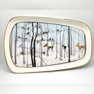 MCM Grace Fine Ceramics Luncheon Plate Gold Gilding  Deer Birds Nature